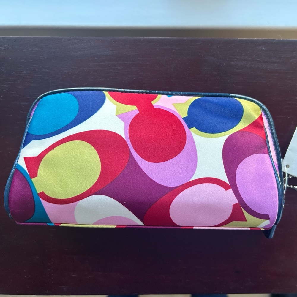 NEW Coach Multicolor Scarf Print Satin Cosmetic Bag